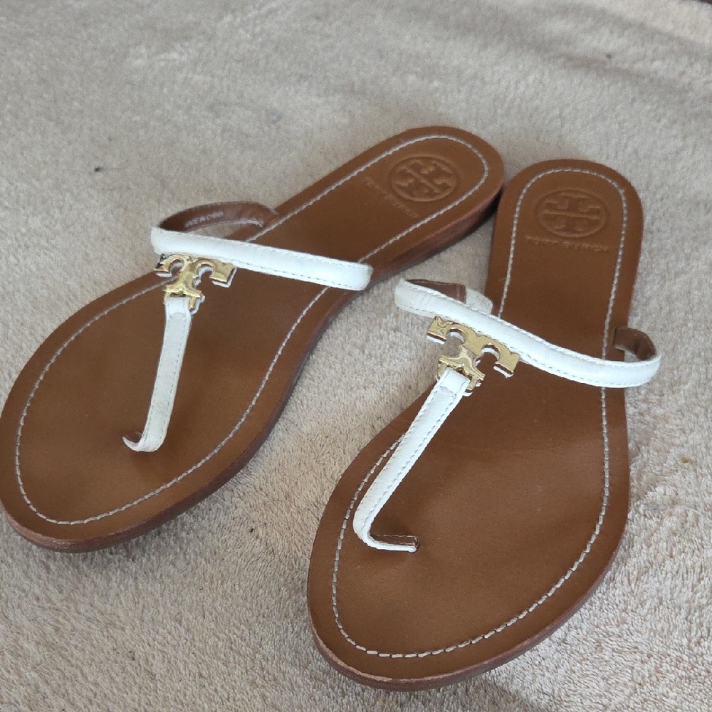 Tory Burch White and Brown Sandals